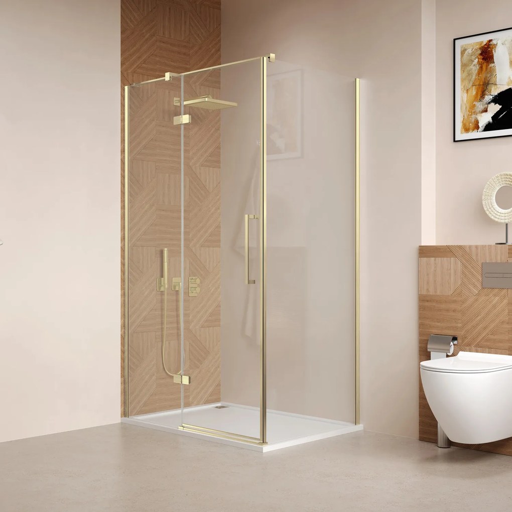 Saniclear Pure douchecabine 140x90cm geborsteld messing - mat goud