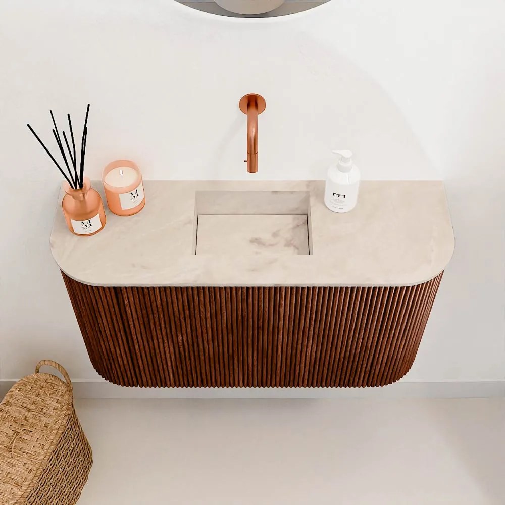 Mondiaz Joya DLux 75cm toiletmeubel ronding links/rechts ruby met wastafel faye midden zonder kraangat frappe