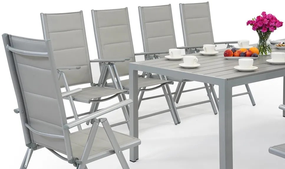 Garden Point lichtgrijze aluminium tuinmeubelen met grote Polywood Verona tafel voor 10 personen