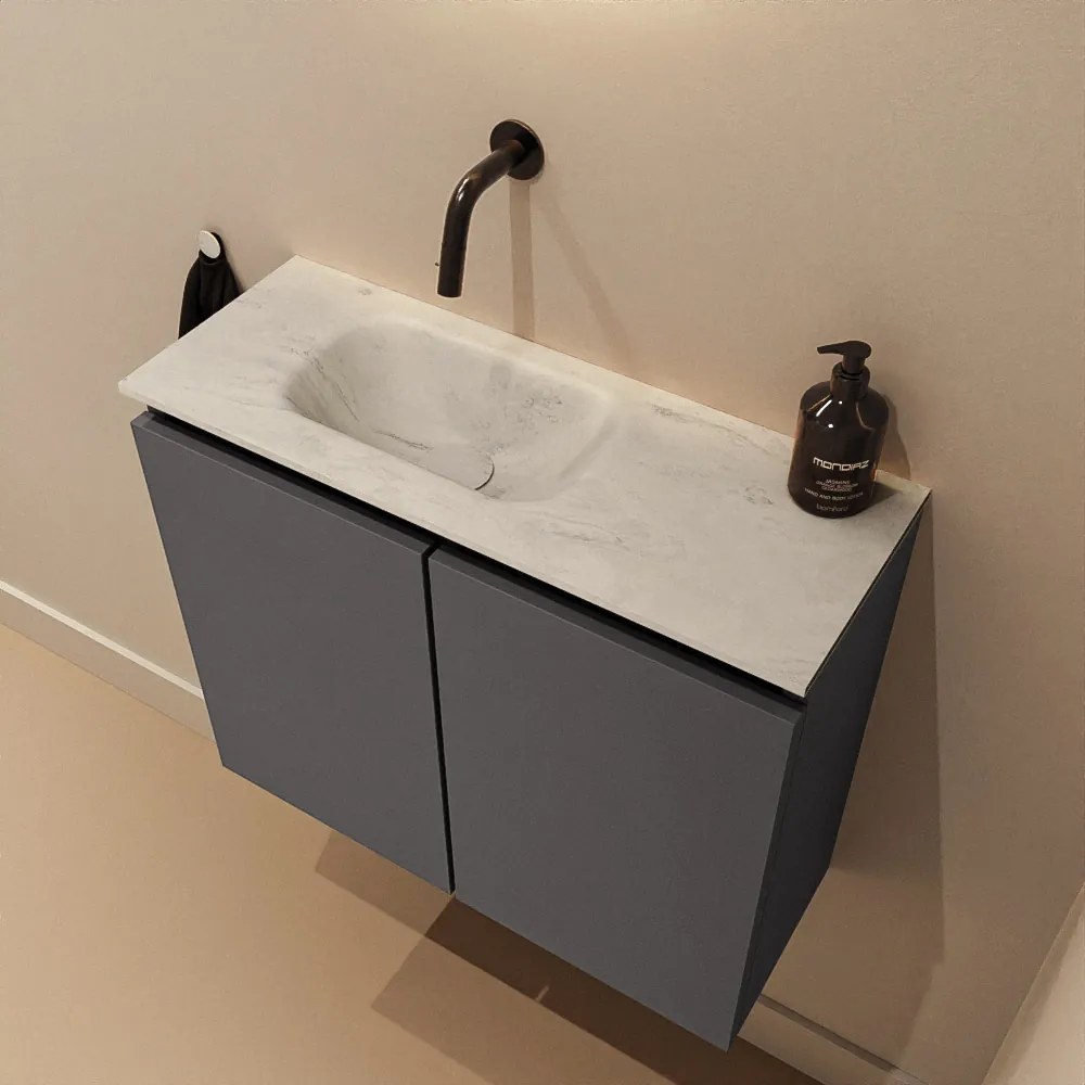 Mondiaz Ture DLux toiletmeubel 60cm dark grey met wastafel opalo links zonder kraangat