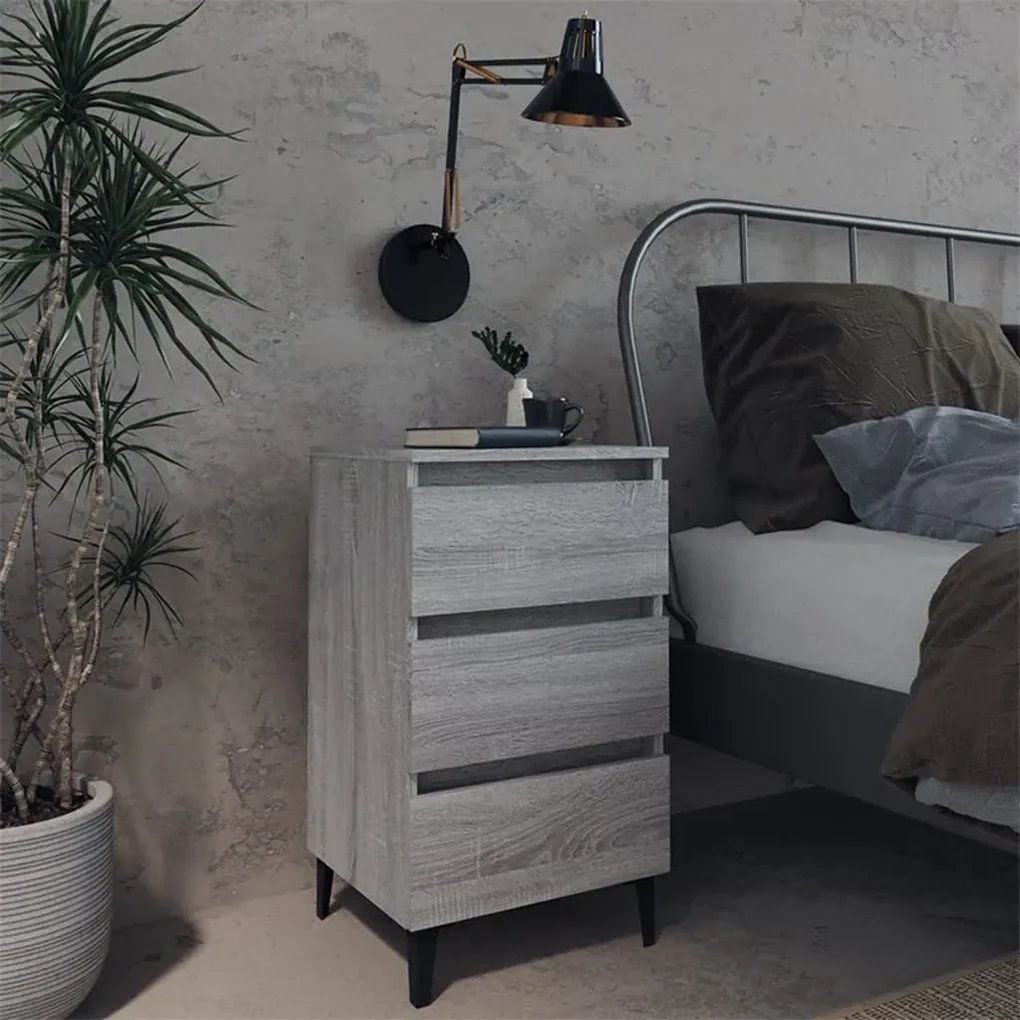 vidaXL Nachtkastjes 2 st met metalen poten 40x35x69 cm grijs sonoma