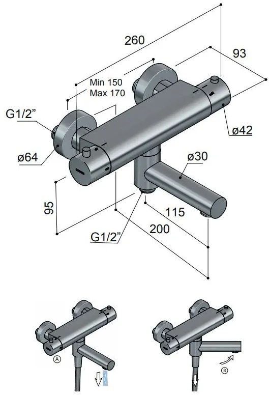 Hotbath Cobber Thermostatische Badkraan met uitloop Chroom B020