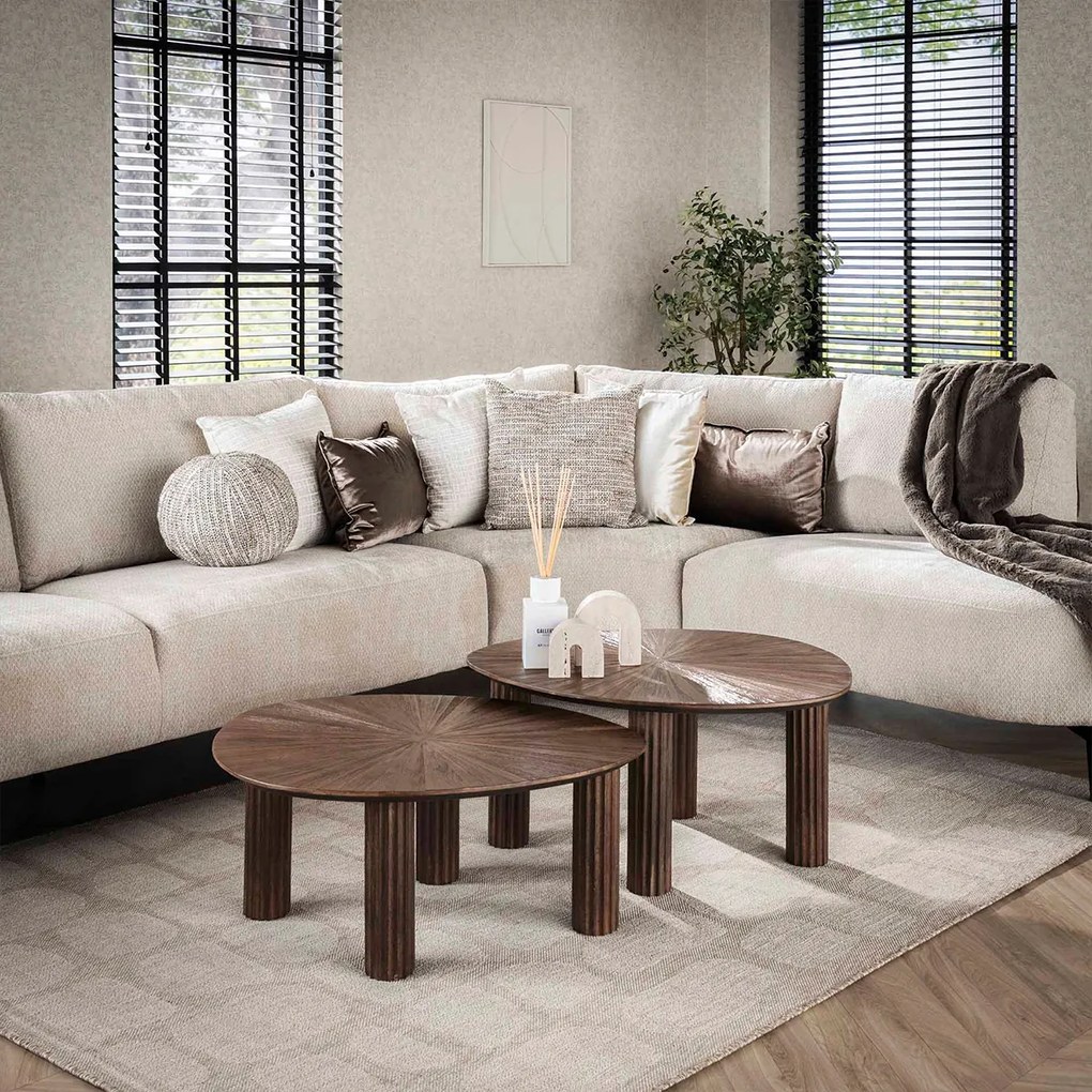 Salontafel Set Bruin Teakhout 2-delig - 75 X 61cm.
