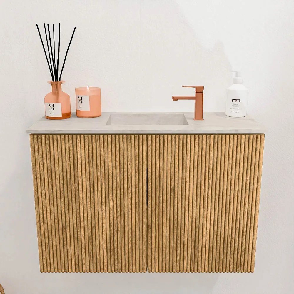 Mondiaz Joya DLux 60cm toiletmeubel oak met wastafel faye midden 1 kraangat ostra