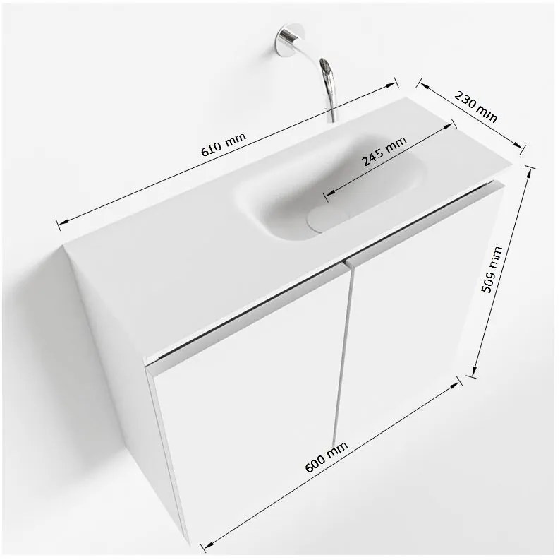 Zaro Polly toiletmeubel 60cm eiken met zwarte wastafel zonder kraangat rechts