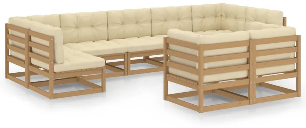 vidaXL 9-delige Loungeset met kussens massief grenenhout honingbruin