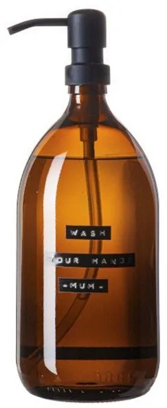 Wellmark Handzeep bruin glas zwarte pomp 1000ml tekst WASH YOUR HANDS..MUM Zwart label 8720165018123