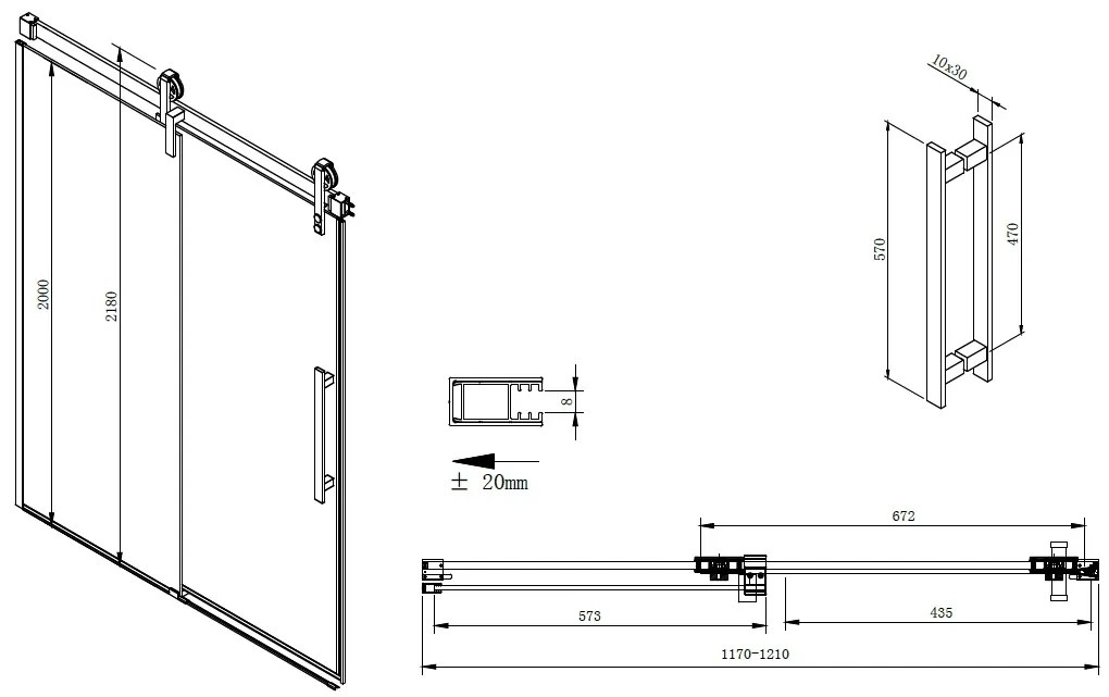 Gelco Volcano douche schuifdeur 120cm mat zwart anti-kalk