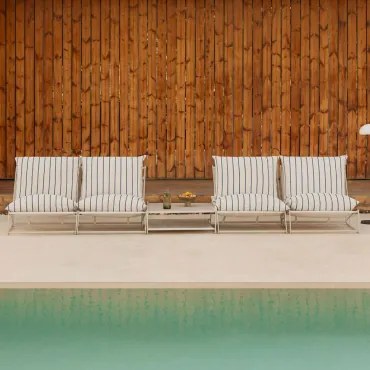 Tuinset Met 2 Modulaire 2-zitsbanken En Ombouwbare Bijzettafel Amaro Tapioca Beige - Marine Blauw - Sklum