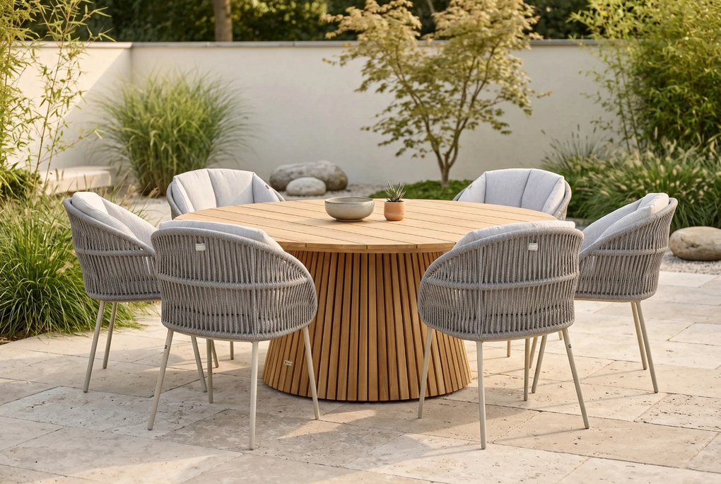 Tuinset Ronde Tuintafel 6 personen 180 cm Rope Zand/Beige  Santika Furniture Santika