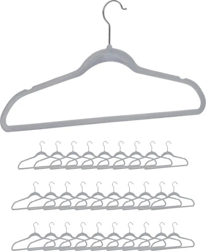 Kledinghangers XL set - fluweel - broekhanger - draaibaar - broeklat - grijs