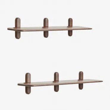 Set Van 2 Houten Wandplanken Veleta ↔︎ 130 Cm & Donker Acaciabruin - Sklum