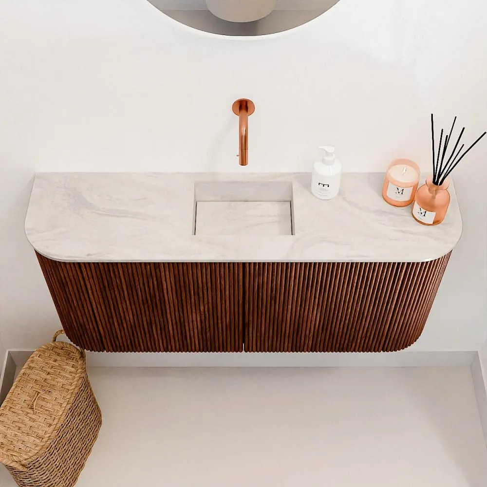 Mondiaz Joya DLux 95cm toiletmeubel ronding links/rechts ruby met wastafel faye midden zonder kraangat ostra