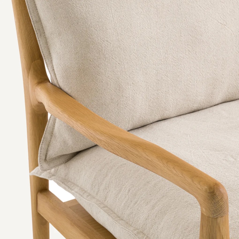 Eiken fauteuil met fineer en katoenen linnen stof, Dilma