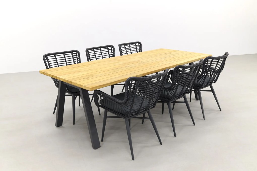 Jasmine Black/Taste Ambassador 6-persoons dining tuinset 240x100 cm. - Teak