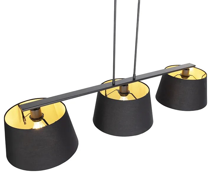 Hanglamp met katoenen kappen zwart met goud 32cm - Combi 3 Deluxe