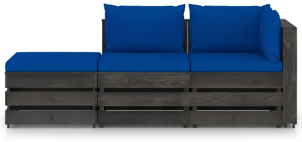 vidaXL 3-delige Loungeset met kussens grijs geïmpregneerd hout