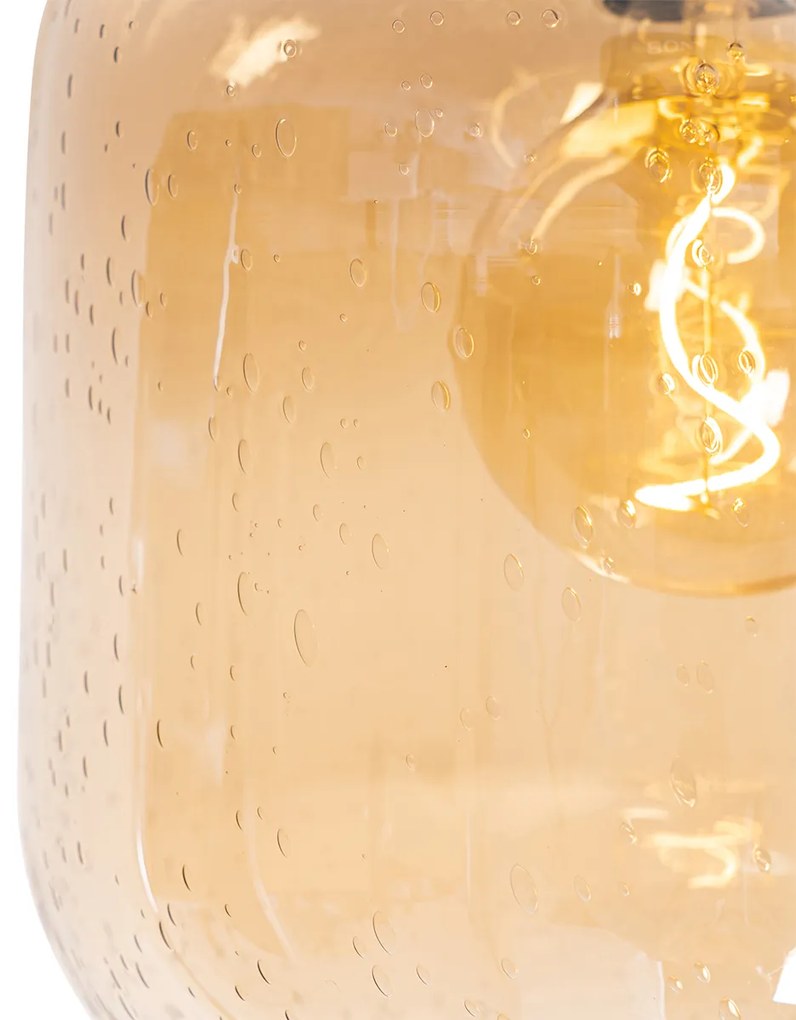 Smart plafondlamp met dimmer messing en amber glas incl. Wifi G95 - Zuzanna Design E27 bol / globe / rond Binnenverlichting Lamp