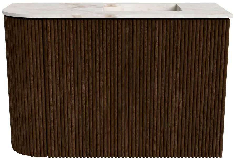 Mondiaz Joya DLux 60cm toiletmeubel ronding links walnut met wastafel faye rechts 1 kraangat frappe