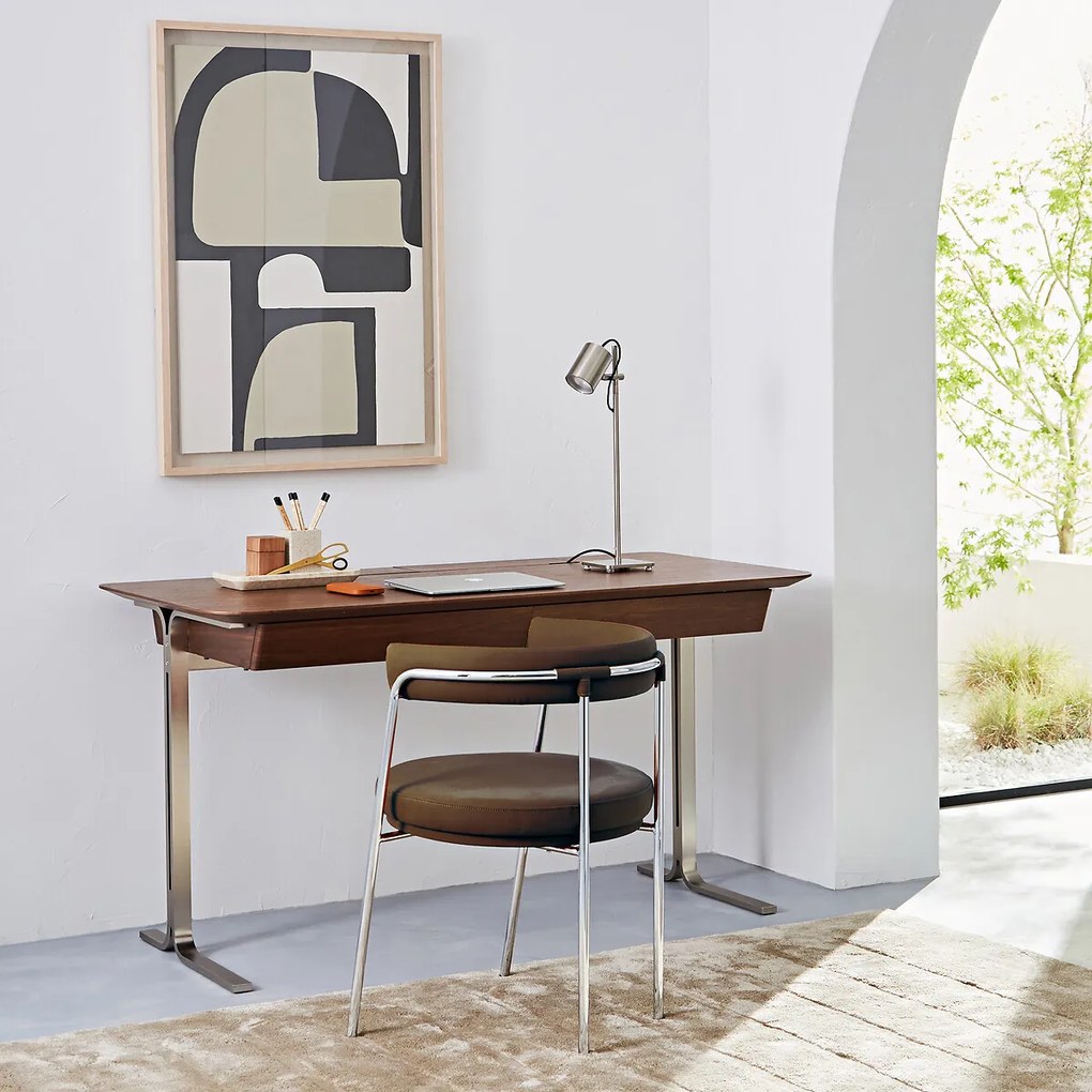 Bureau in notenhoutfineer, poten van gesatineerd nikkel, Jackson