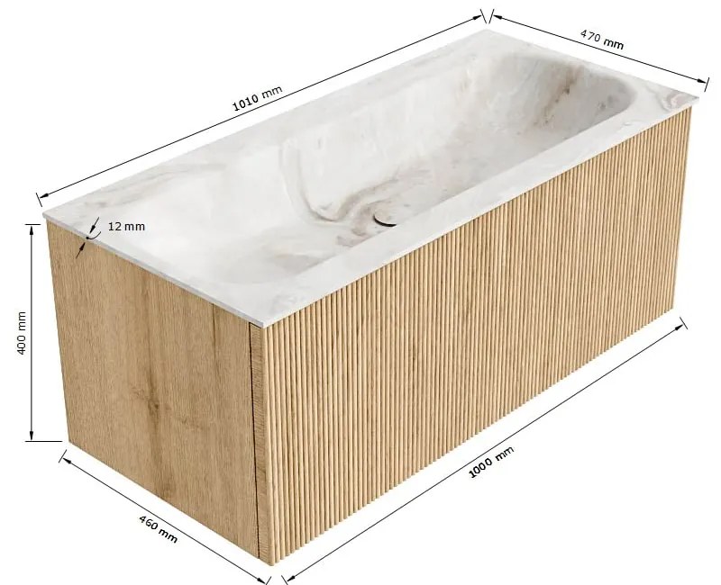 Mondiaz Kurve-dlux 100cm badmeubel walnut met 1 lade en wastafel big medium midden 1 kraangat glace