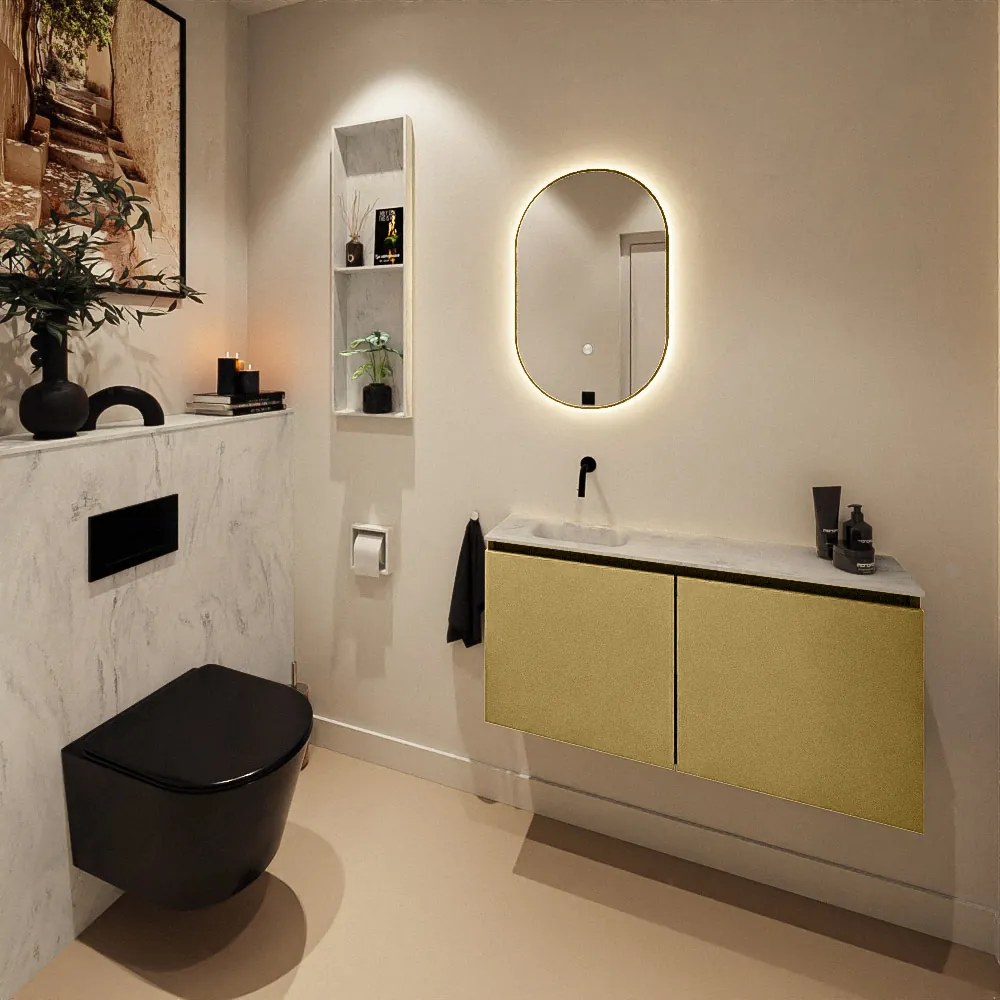 Mondiaz Ture DLux toiletmeubel 100cm oro met wastafel opalo links zonder kraangat