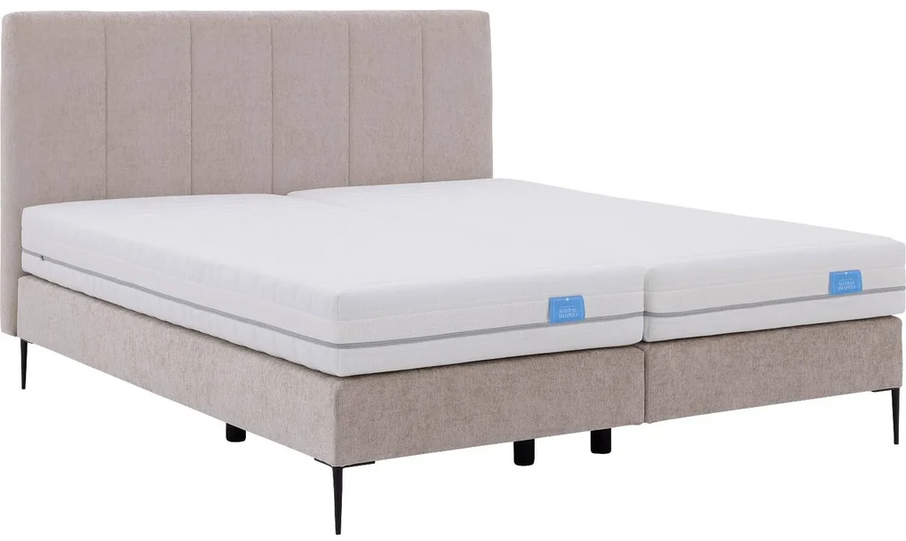 Goossens Boxspring Ease Solid Incl. Matras, Vlak 180 x 210 cm (=2x 90 x 210 cm) met hoofdbord + 2x matras shapes 1