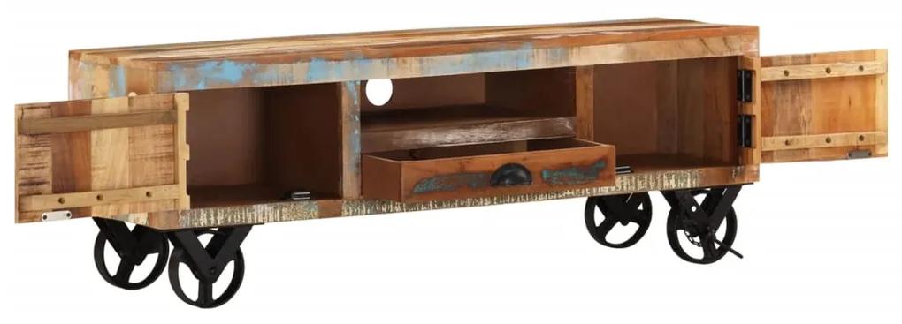 vidaXL Tv-meubel met wieltjes 110x30x37 cm massief gerecycled hout