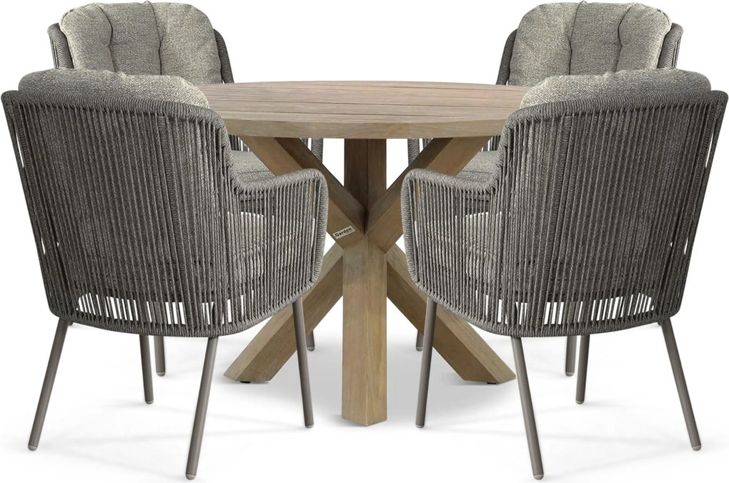 Tuinset Ronde Tuintafel 4 personen 120 cm Rope Zand/Beige  Santika Furniture Santika
