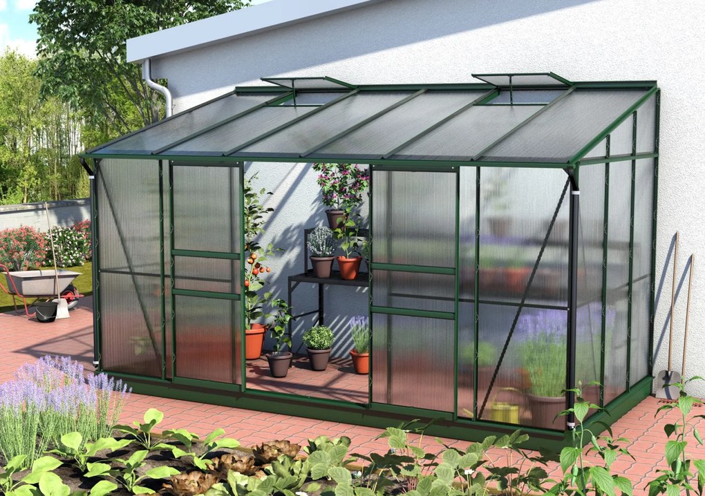 Vitavia Ida muurserre - 7,8m² - met 6 mm polycarbonaat - Donkergroen