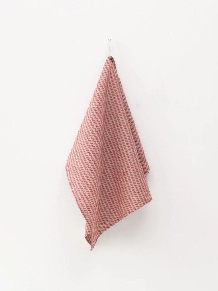 Linnen theedoek Red Natural Stripes
