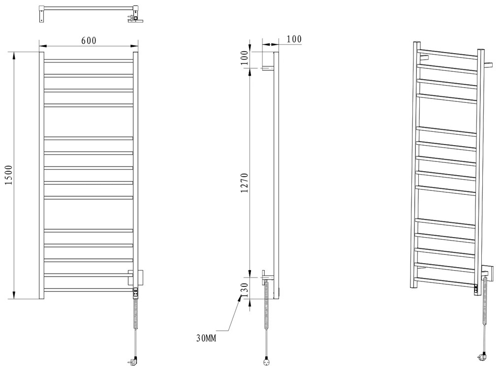 Sapho Eskinado elektrische radiator met timer 130W 60x150cm zwart mat