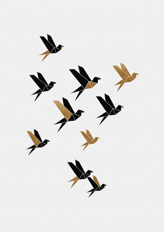 Fotobehang Origami Birds Collage II, (96 x 128 cm)