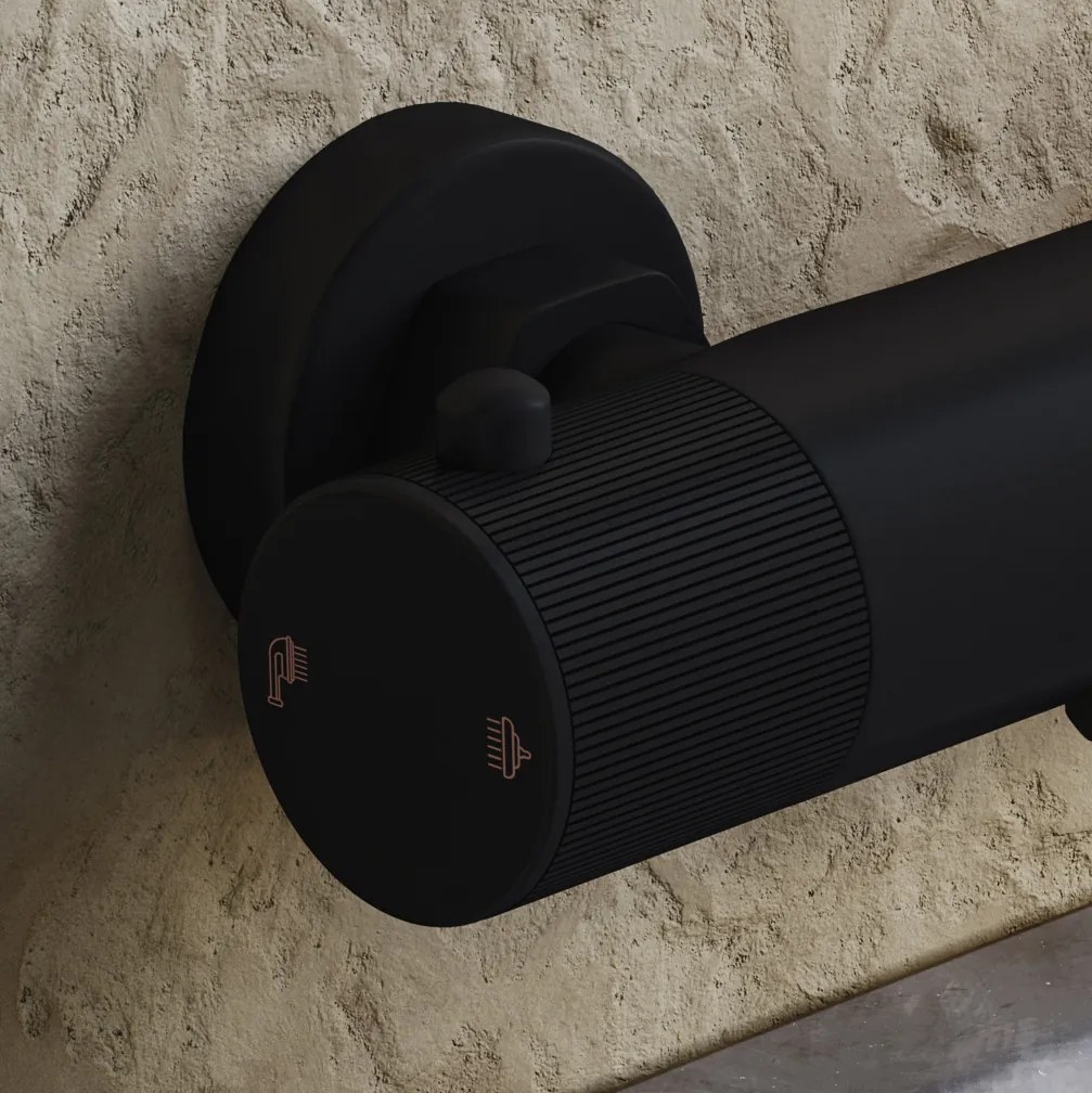 Saniclear Nero Stripes thermostatische opbouw badkraan met handdouche zwart mat