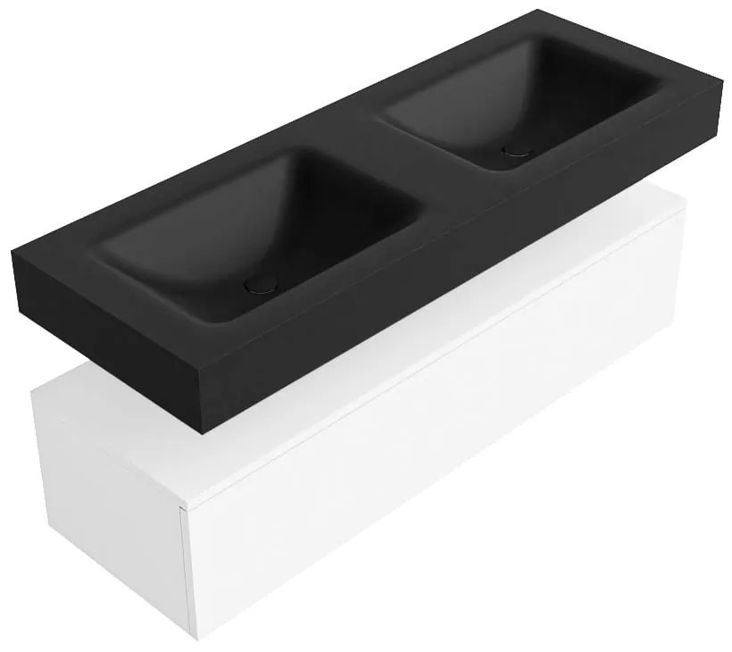 Zaro Alan badmeubel 130cm talc 1 lade met vrijhangende wastafel cloud dubbel zonder kraangat urban
