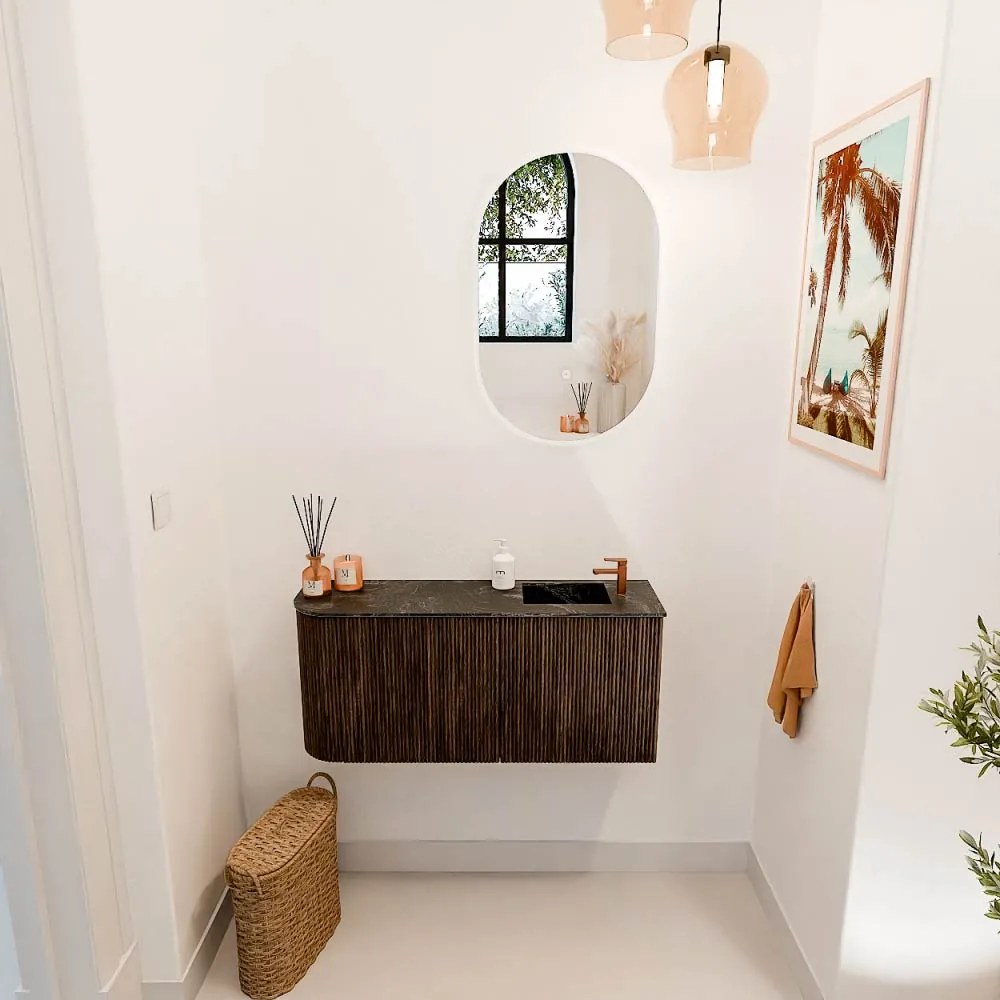Mondiaz Joya DLux 90cm toiletmeubel ronding links walnut met wastafel faye rechts 1 kraangat lava