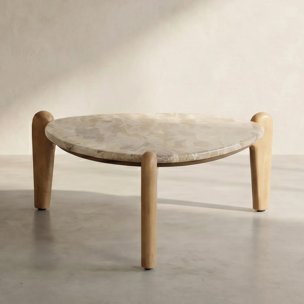 Salontafel Hout En Marmer S - 70 X 70cm.