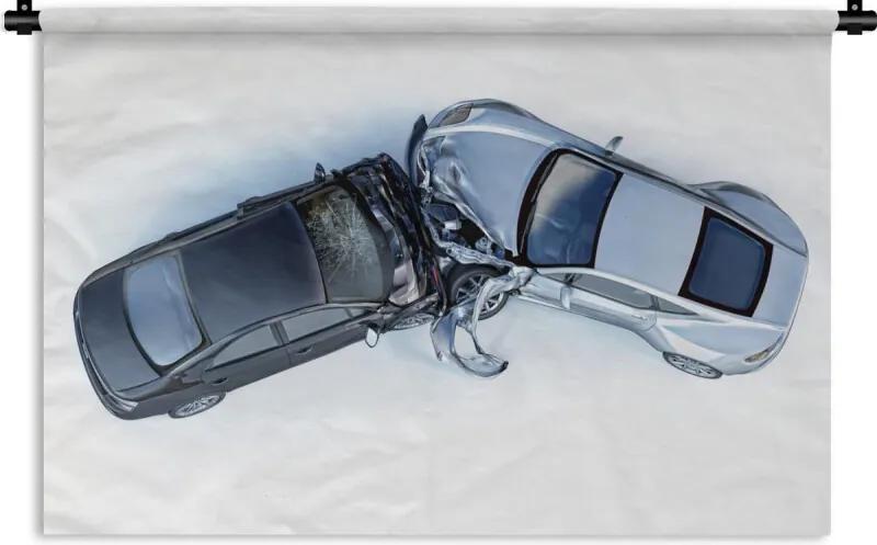 Wandkleed Auto wrak illustratie - Illustratie van een bovenaanzicht van twee auto wrakken Wandkleed katoen 120x80 cm - Wandtapijt met foto