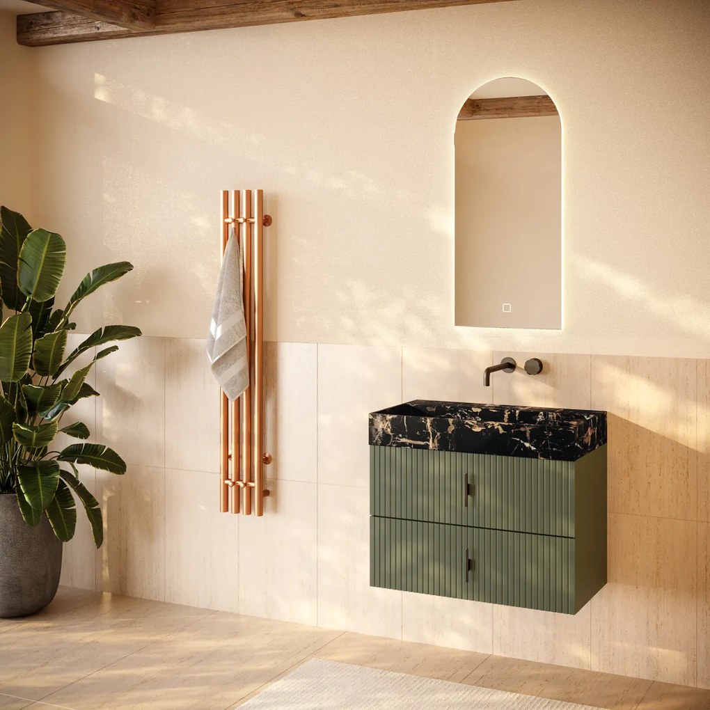 Muebles Murcia badmeubel ribbelfront 80cm legergroen met Portoro Gold wastafel zonder kraangat