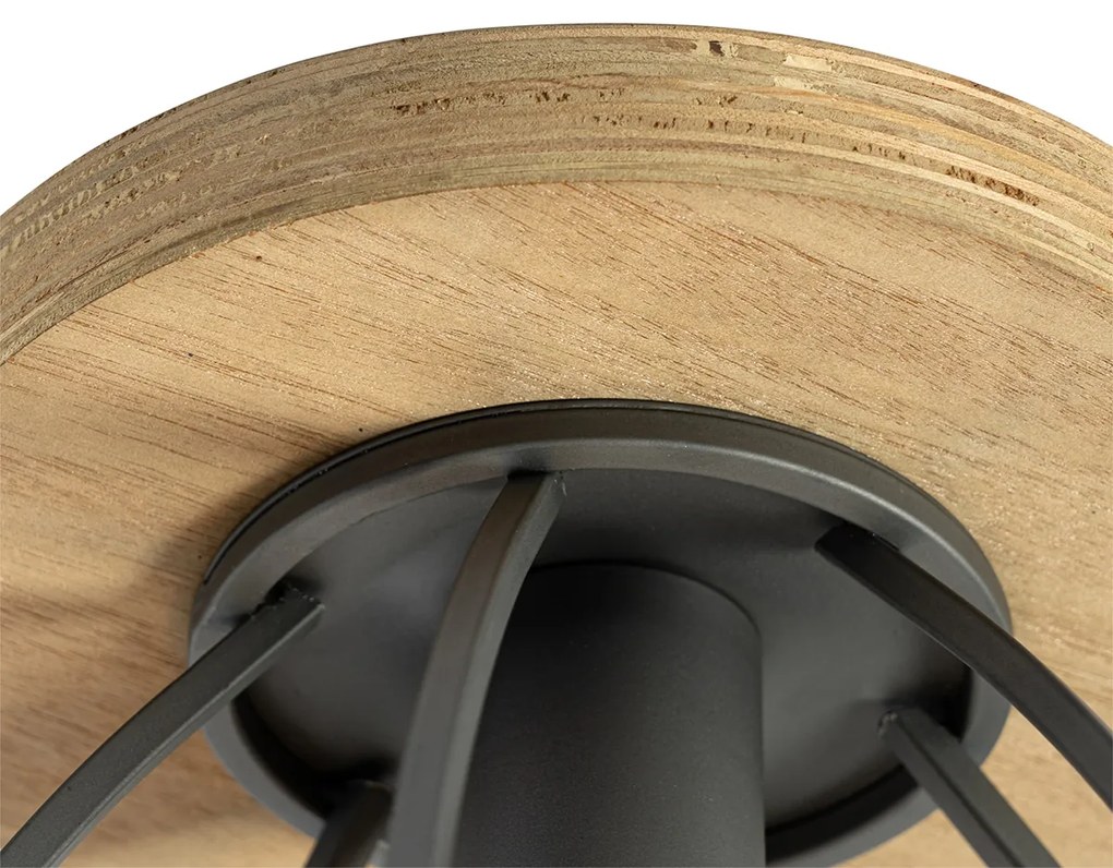 Industriële plafondlamp donkergrijs met hout - Arthur