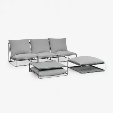 Amaro 3-delige Modulaire Loungeset Met Bijzettafel En Omvormbare Poef Grijs - Sklum