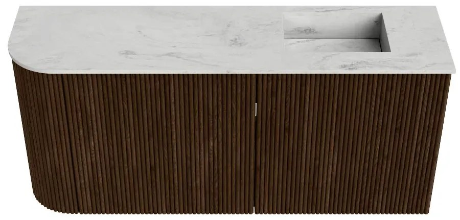 Mondiaz Joya DLux 90cm toiletmeubel ronding links walnut met wastafel faye rechts 1 kraangat opalo