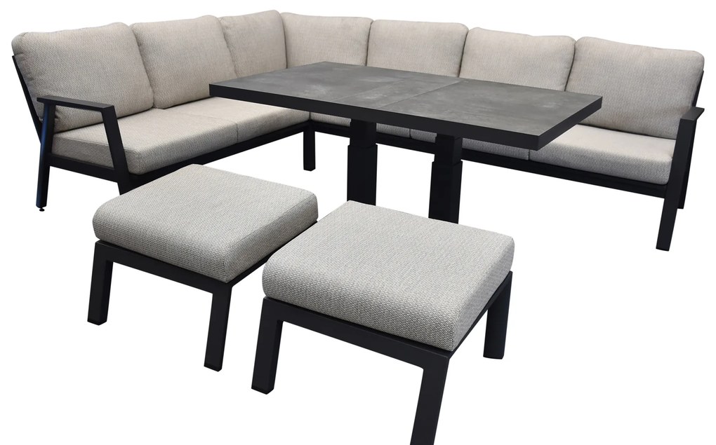 Barolo hoek dining loungeset 6 delige aluminium verstelbare tafel  antraciet