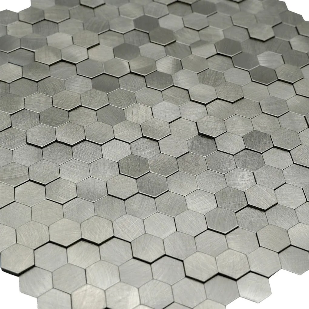 Zelfklevende Mozaïektegels Metaal | Mini Hexagon 3D Zilver | 29,8×30,7 cm | Keuken, Bad & WC
