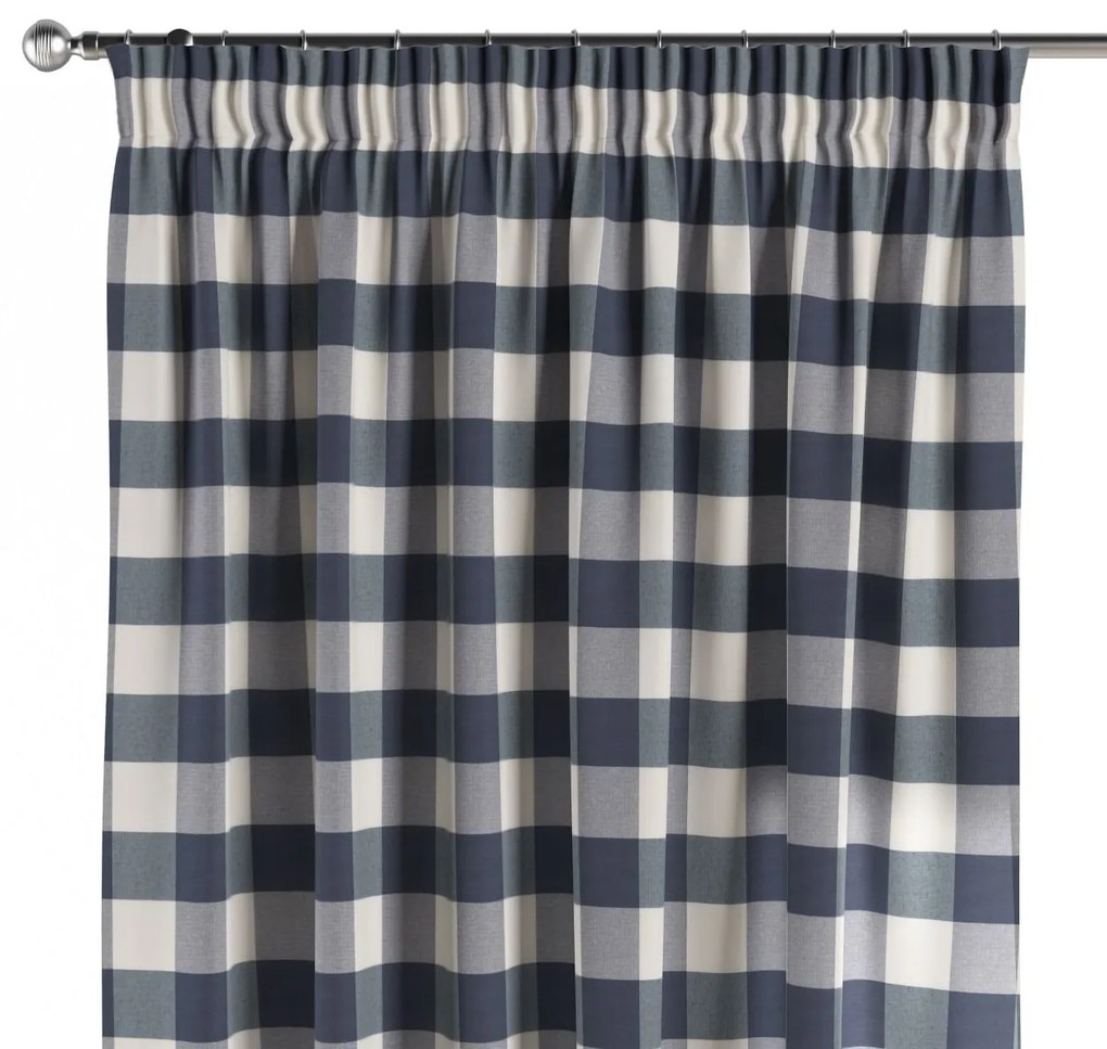 Dekoria Kant en Klaar Gordijn met plooiband, wit-donkerblauw geruit