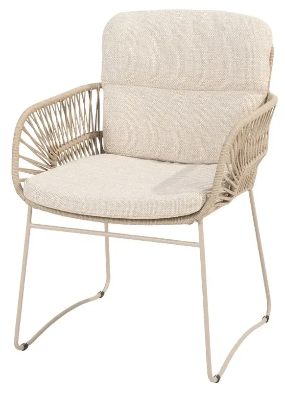 4 Seasons Outdoor Murcia tuinset latte met teak Prado tafel Ø 130 cm Tuinset beige weerbestendig