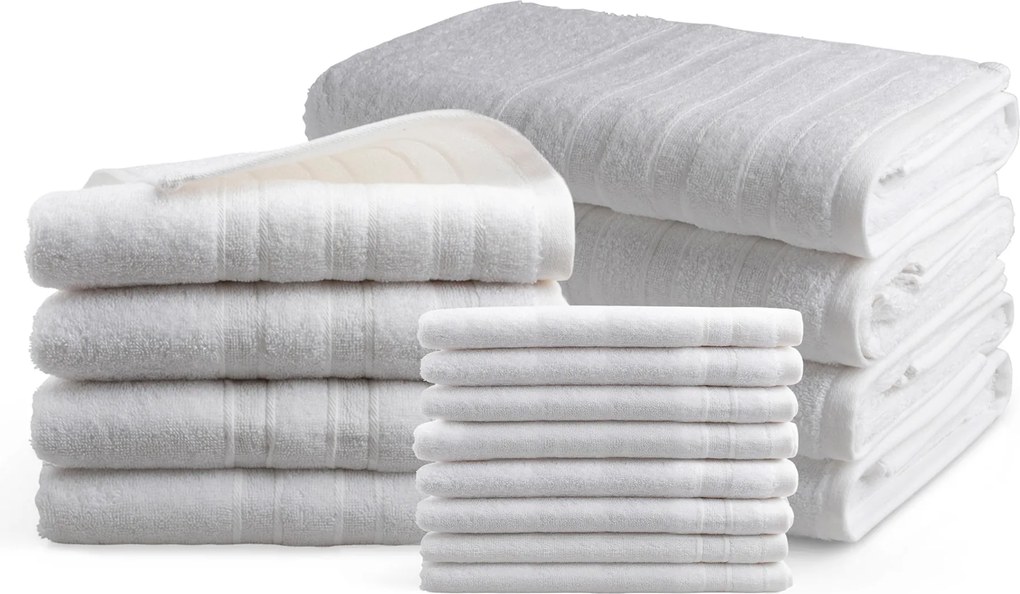 Handdoeken 16 delig set - Doublelife Recycled Cotton Collectie - bright white