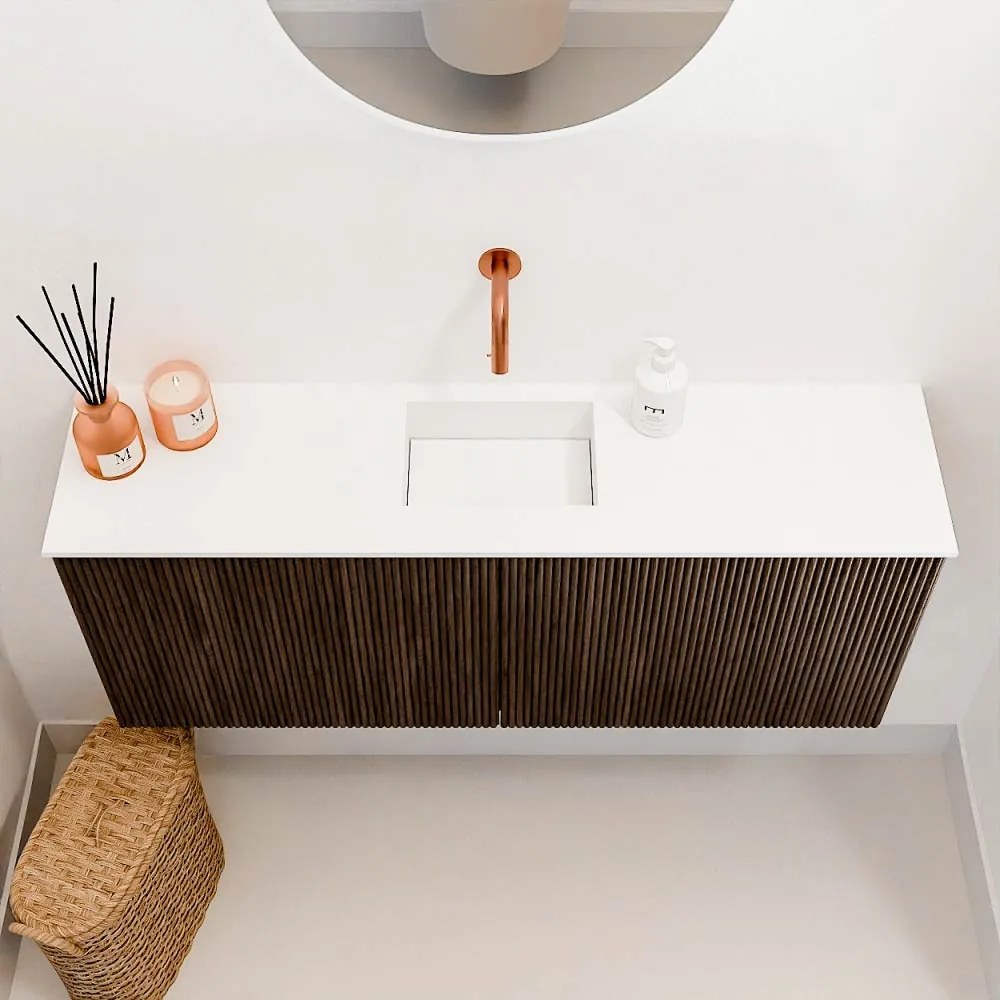 Mondiaz Joya 100cm toiletmeubel walnut met wastafel faye midden zonder kraangat talc