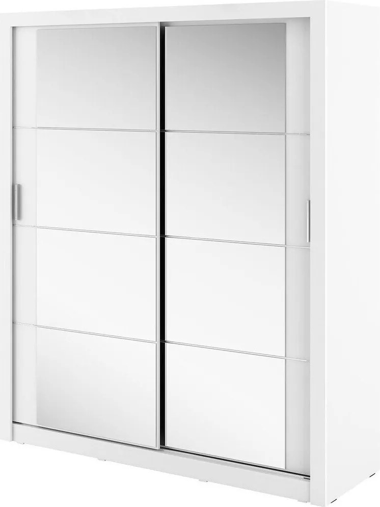 Kledingkast Fresno 102, Wit, 215x180x60cm, Kledingkast deuren: Schuivend, Aantal planken: 5, Aantal planken: 5