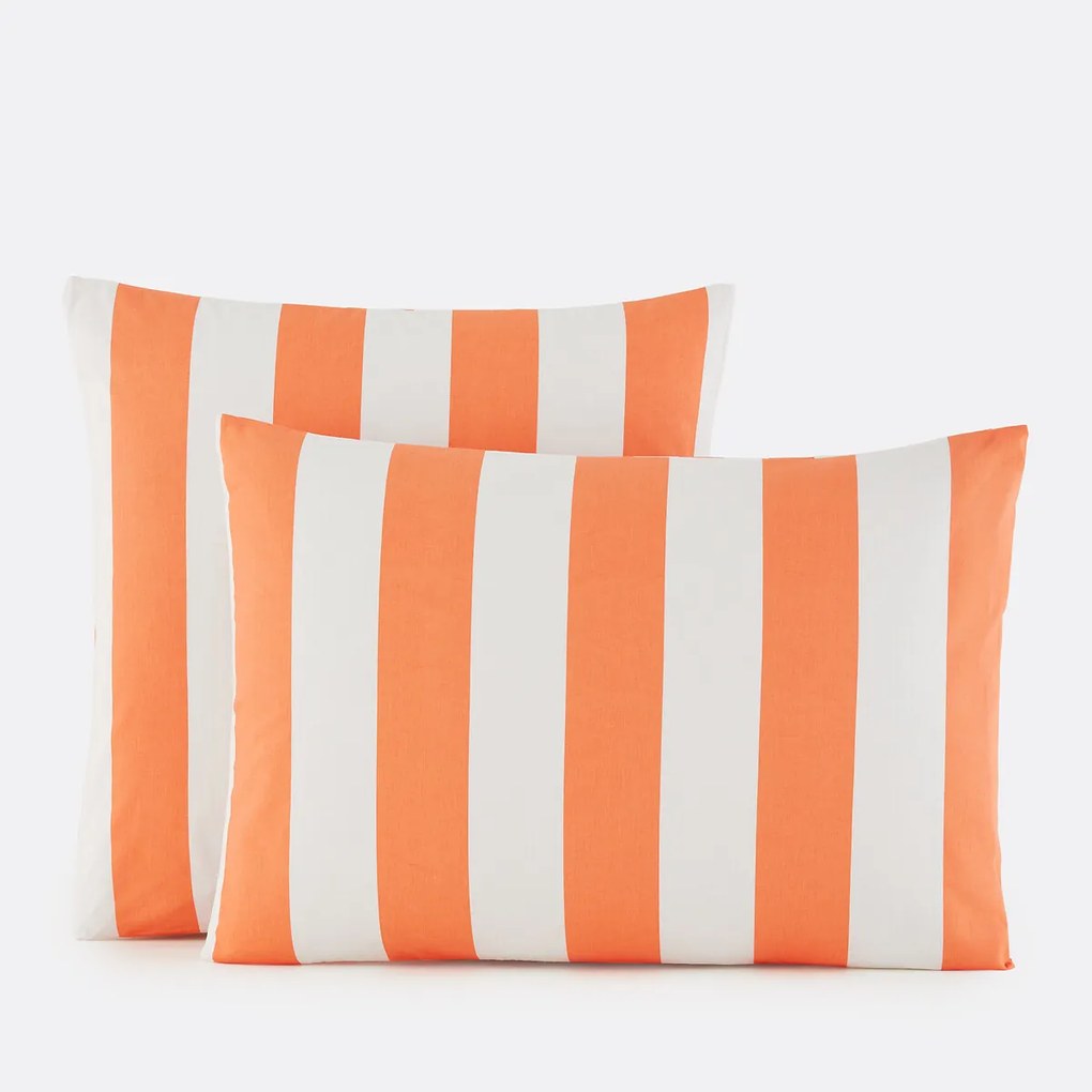 Katoenen kussensloop, streepjesprint, HENDAYE ORANGE